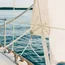 Segel und Taue an einem Segelboot auf ruhigem Wasser